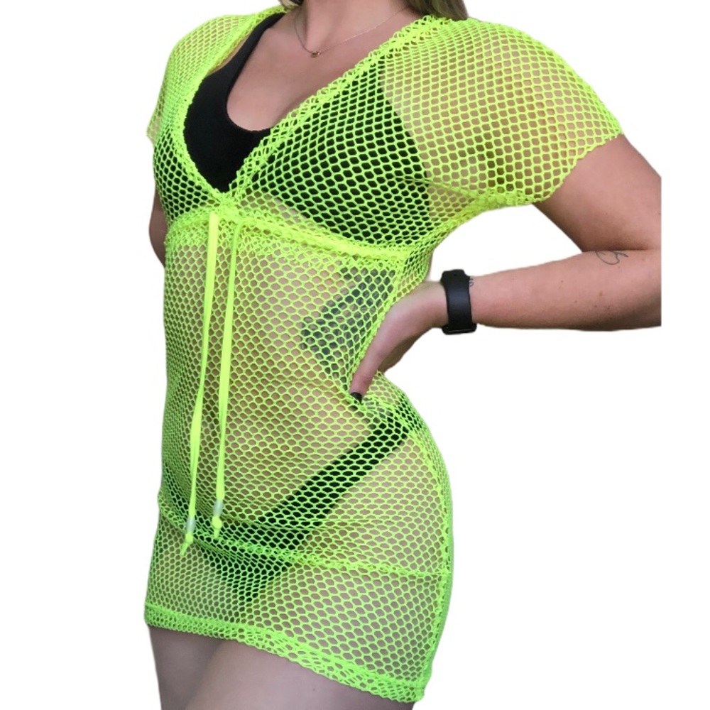 3/$15 Hots-Wing Neon Yellow Mesh Swim Coverup NWT